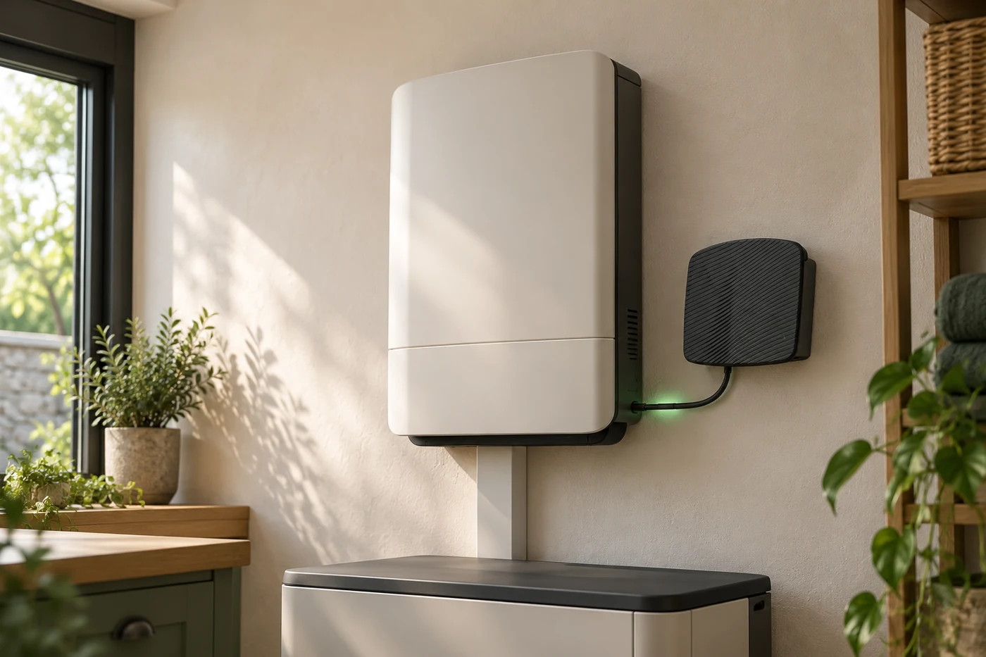Connected home energy controller installed beside a residential inverter
