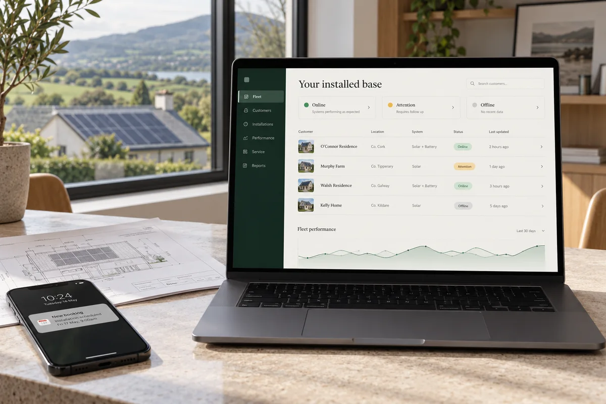 Installer fleet view bringing home energy systems and service information together