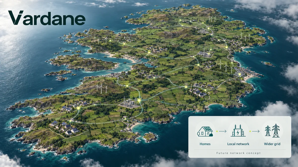 An illustrated, connected Ireland, showing homes, local networks and the wider grid